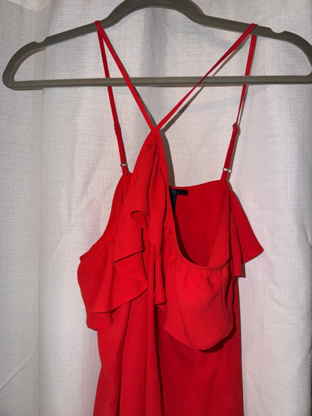 Red Ruffle Asymmetric Camisole - Picture 2 of 4